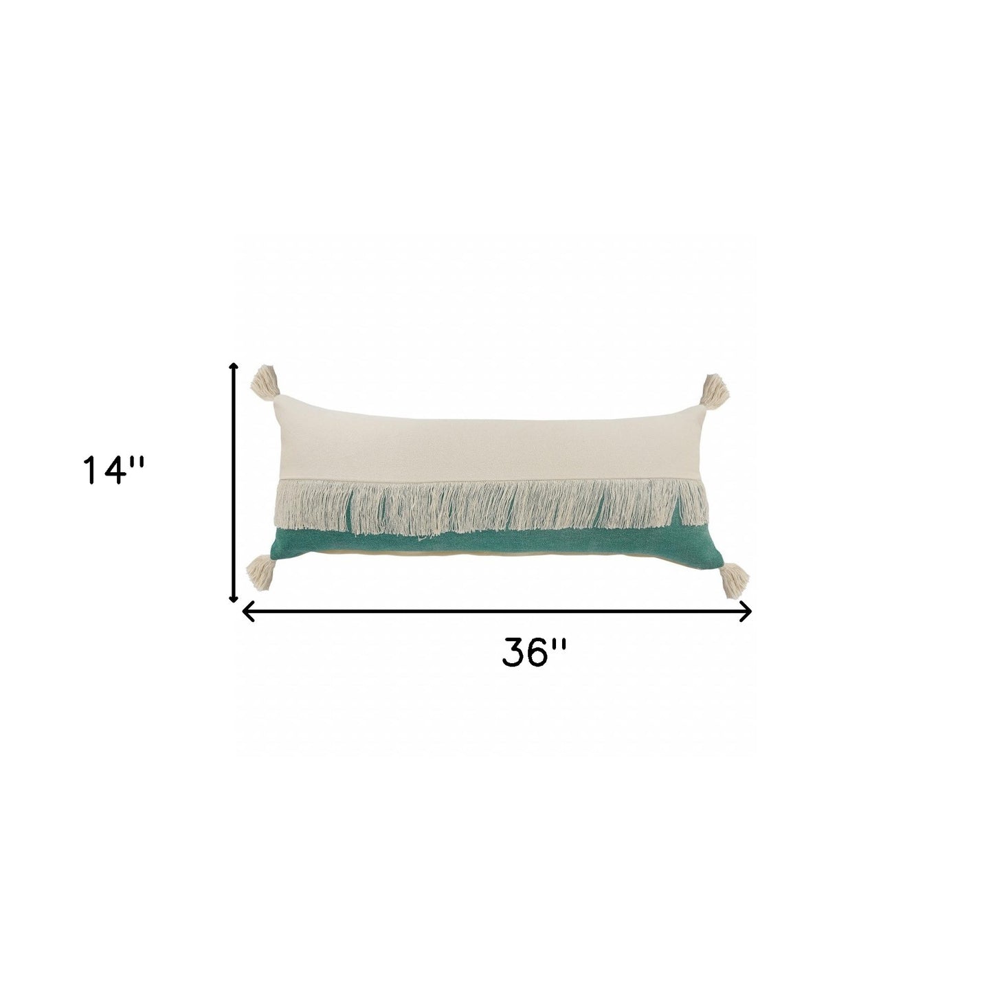 14" X 36" Emerald Green And Off-White 100% Cotton Zippered Pillow