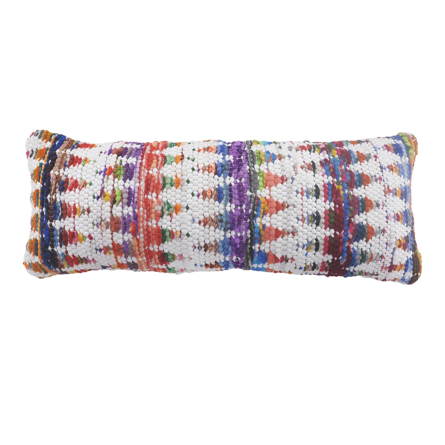 14" X 36" White Red Blue Orange And Green 100% Cotton Geometric Zippered Pillow