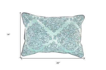 14" X 20" Mint Blue And Gray 100% Cotton Abstract Zippered Pillow