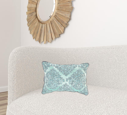 14" X 20" Mint Blue And Gray 100% Cotton Abstract Zippered Pillow