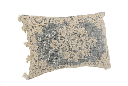 14" X 20" Gray And Ivory 100% Cotton Abstract Zippered Pillow