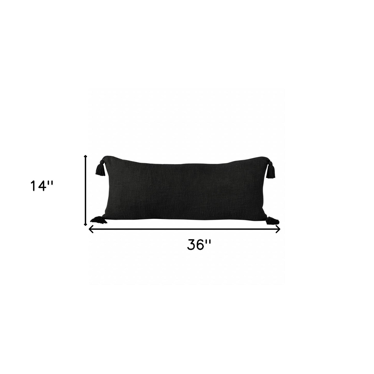 14" X 36" Jet Black 100% Cotton Zippered Pillow