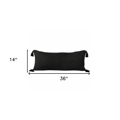 14" X 36" Jet Black 100% Cotton Zippered Pillow