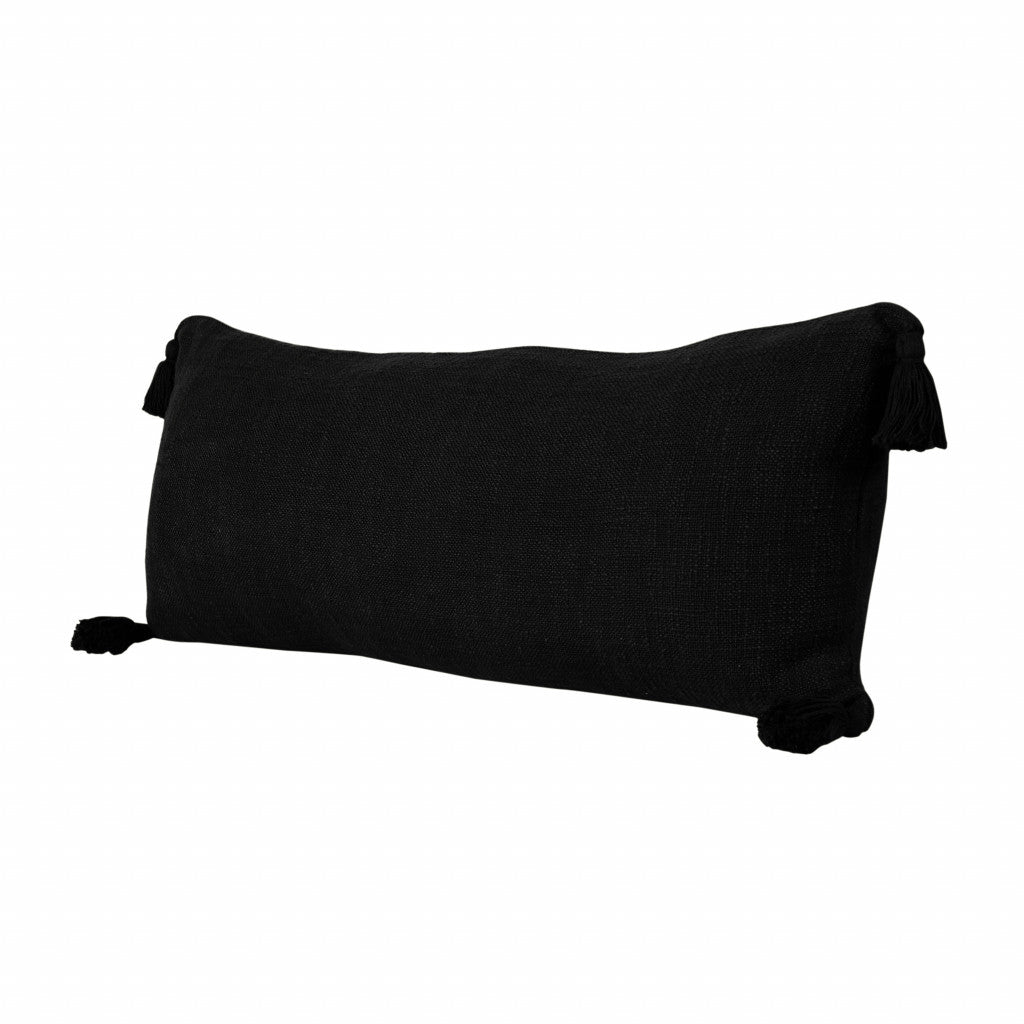 14" X 36" Jet Black 100% Cotton Zippered Pillow