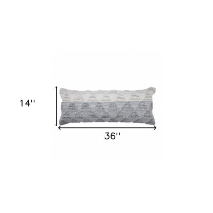 14" X 36" Heathered Gray And Off-White 100% Cotton Geometric Zippered Pillow