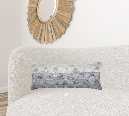 14" X 36" Heathered Gray And Off-White 100% Cotton Geometric Zippered Pillow