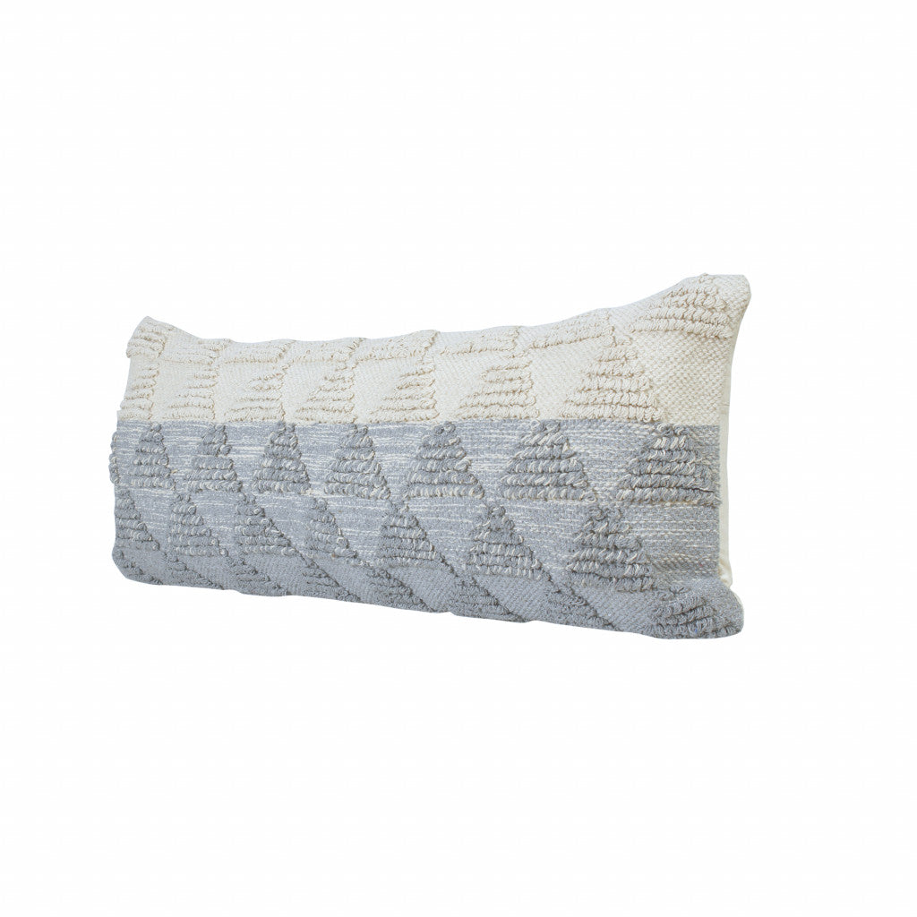 14" X 36" Heathered Gray And Off-White 100% Cotton Geometric Zippered Pillow