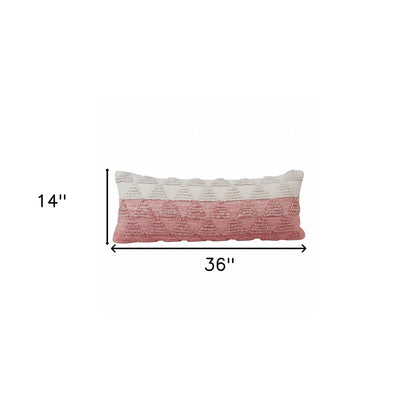 14" X 36" Pink And Off-White 100% Cotton Geometric Zippered Pillow