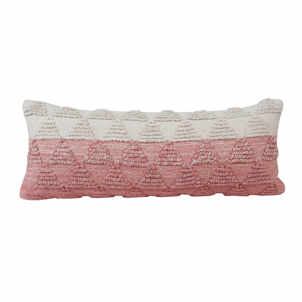 14" X 36" Pink And Off-White 100% Cotton Geometric Zippered Pillow