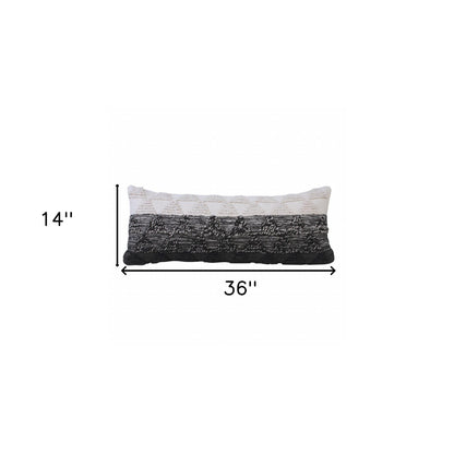 14" X 36" Heathered Gray And Off-White 100% Cotton Geometric Zippered Pillow