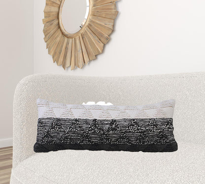 14" X 36" Heathered Gray And Off-White 100% Cotton Geometric Zippered Pillow