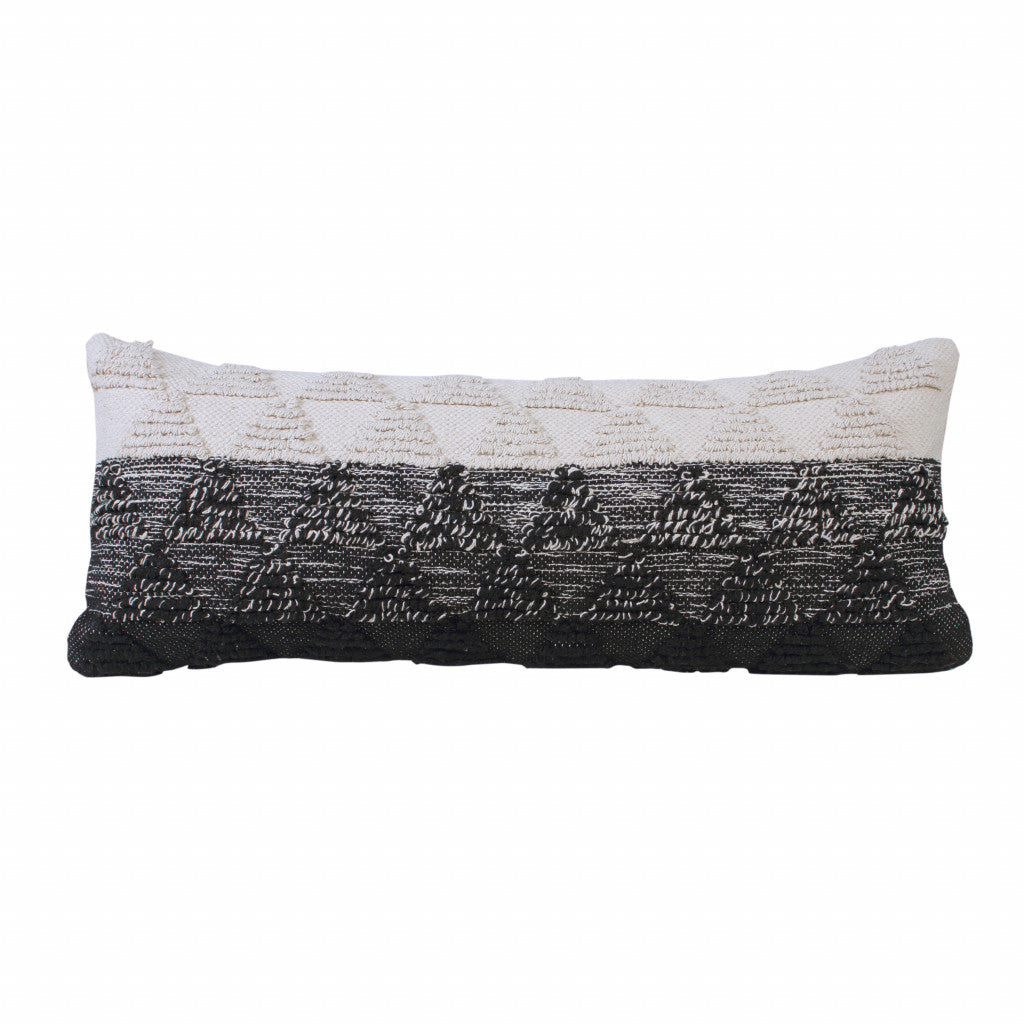 14" X 36" Heathered Gray And Off-White 100% Cotton Geometric Zippered Pillow