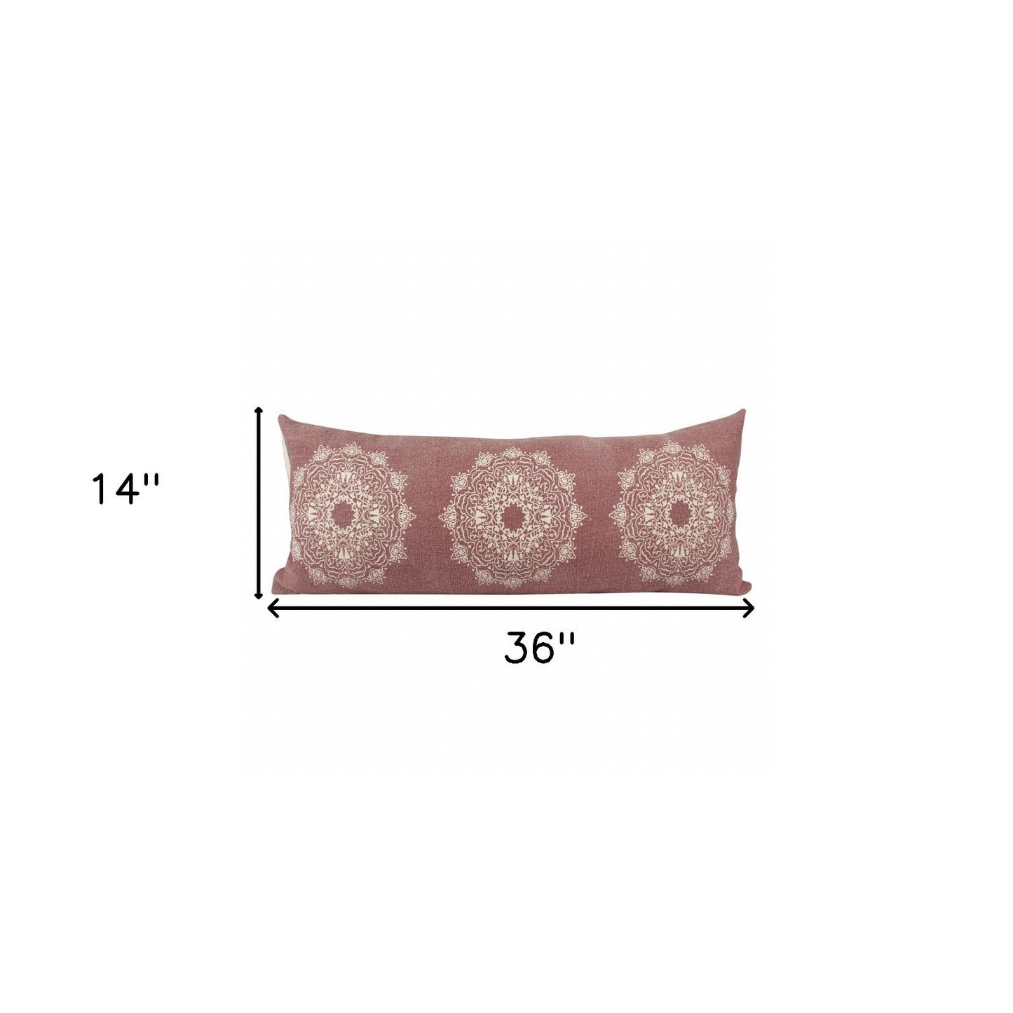 14" X 36" Dusty Rose And White 100% Cotton Geometric Zippered Pillow