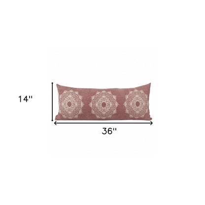 14" X 36" Dusty Rose And White 100% Cotton Geometric Zippered Pillow