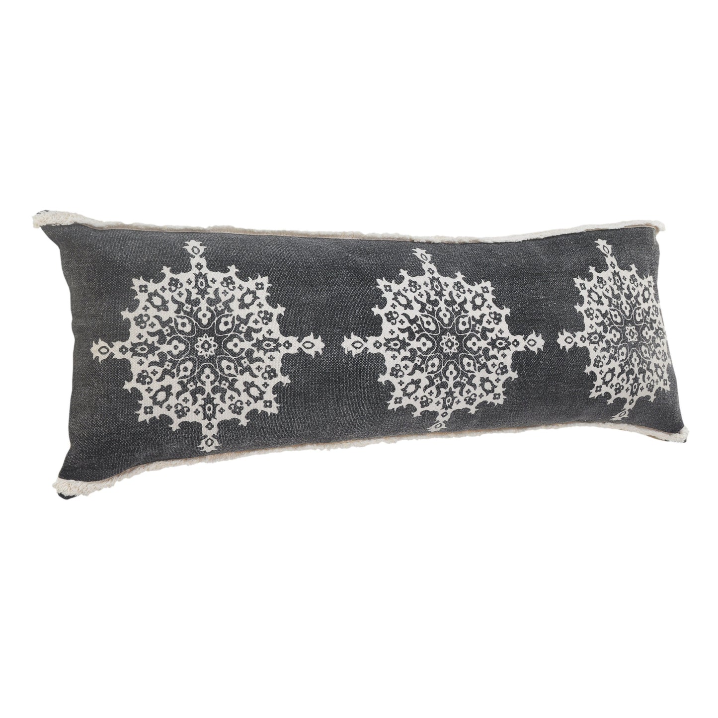 14" X 36" Dark Gray And White 100% Cotton Geometric Zippered Pillow