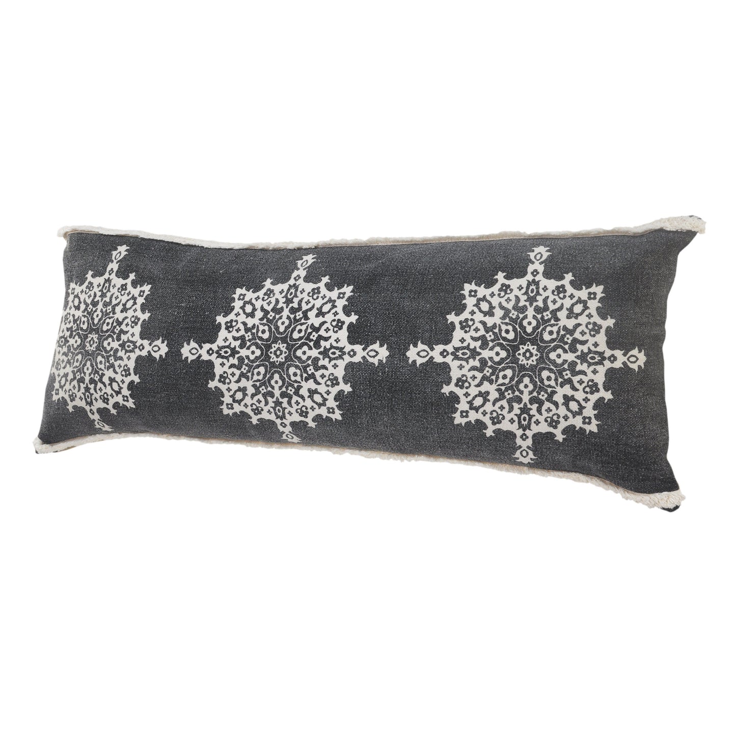 14" X 36" Dark Gray And White 100% Cotton Geometric Zippered Pillow