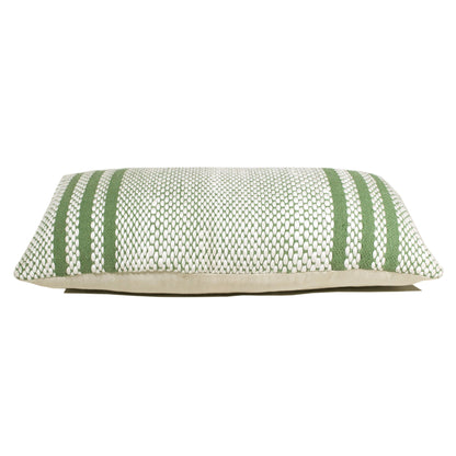 14" X 36" Green And White 100% Cotton Geometric Zippered Pillow