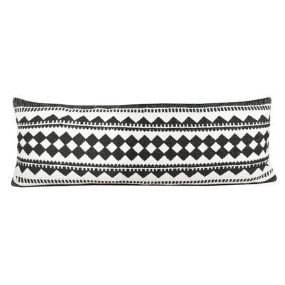 14" X 36" Black And White 100% Cotton Geometric Zippered Pillow