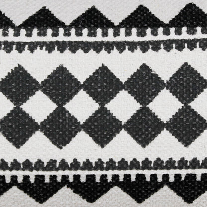 14" X 36" Black And White 100% Cotton Geometric Zippered Pillow