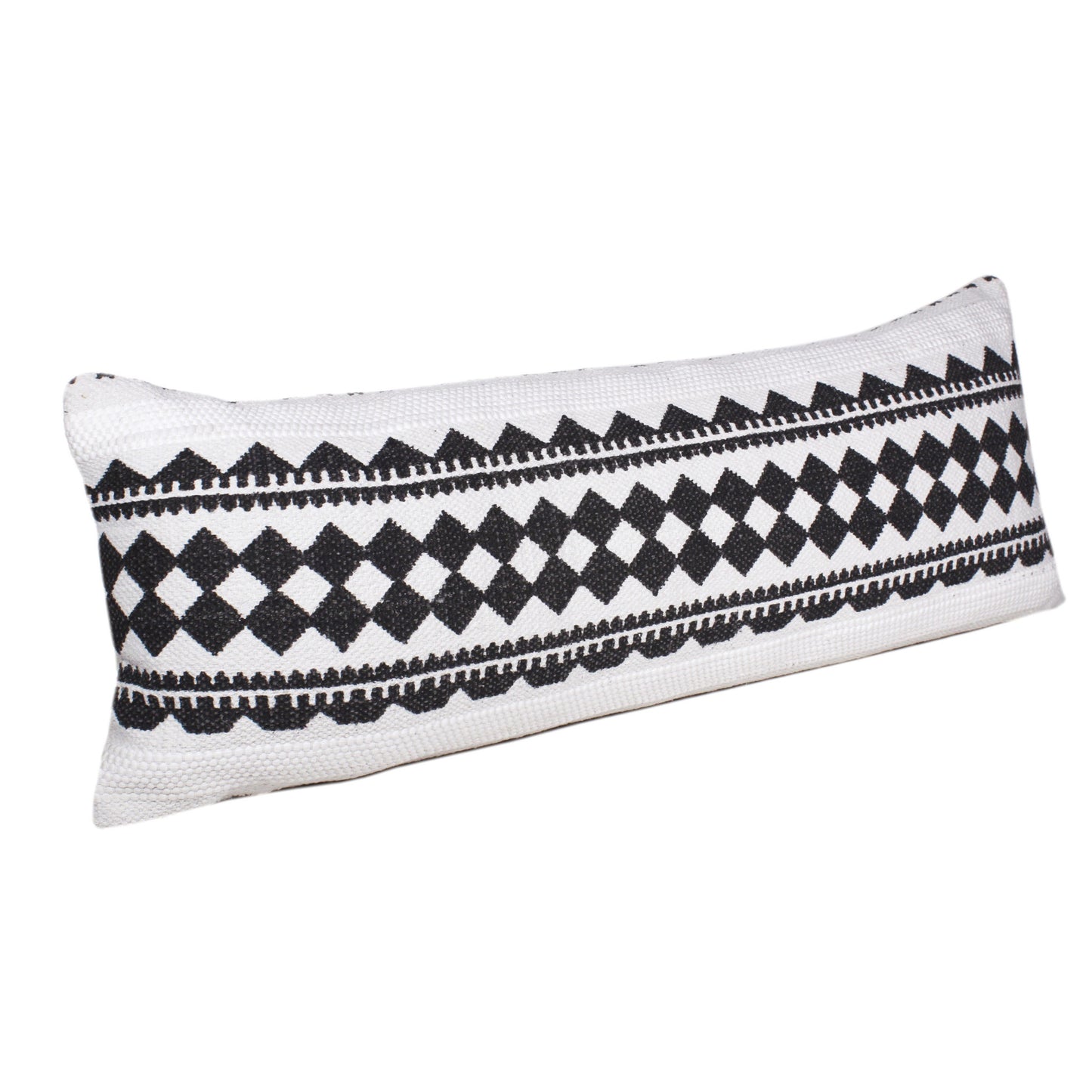 14" X 36" Black And White 100% Cotton Geometric Zippered Pillow