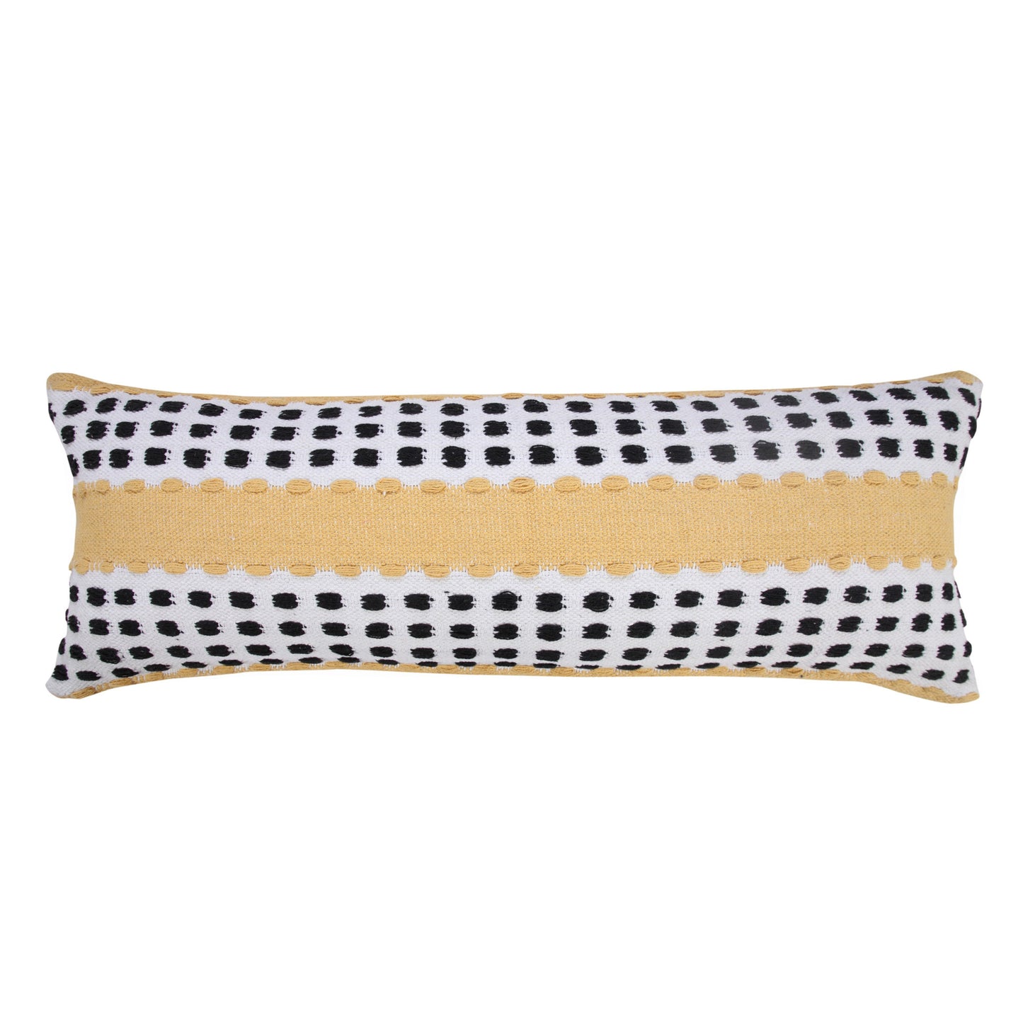 14" X 36" Yellow Black And White 100% Cotton Striped Zippered Pillow