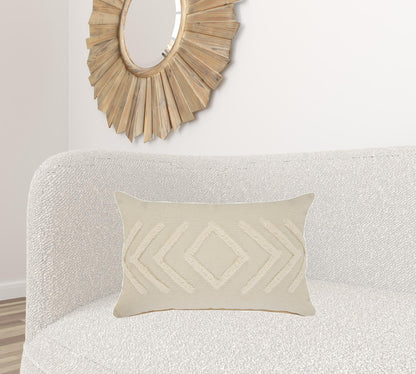 16" X 24" Birch And White 100% Cotton Geometric Zippered Pillow