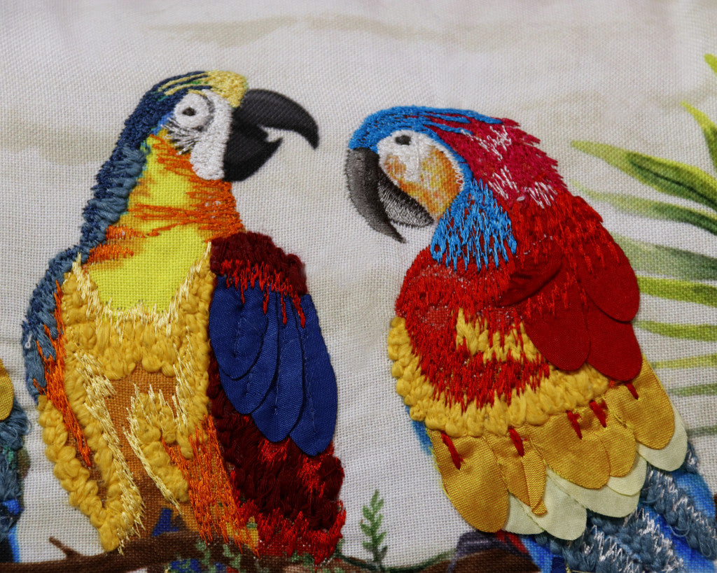 14" X 20" Red Blue Orange And Ivory Bird Polyester Animal Print Zippered Pillow