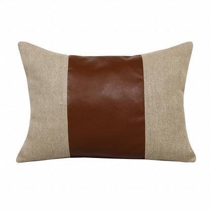 14" X 20" Tan And Brown Linen Striped Zippered Pillow