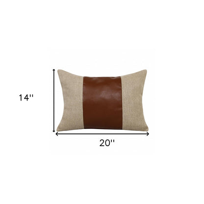 14" X 20" Tan And Brown Linen Striped Zippered Pillow