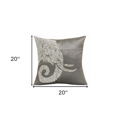 20" X 20" Gray And Silver Elephant Polyester Animal Print Zippered Pillow