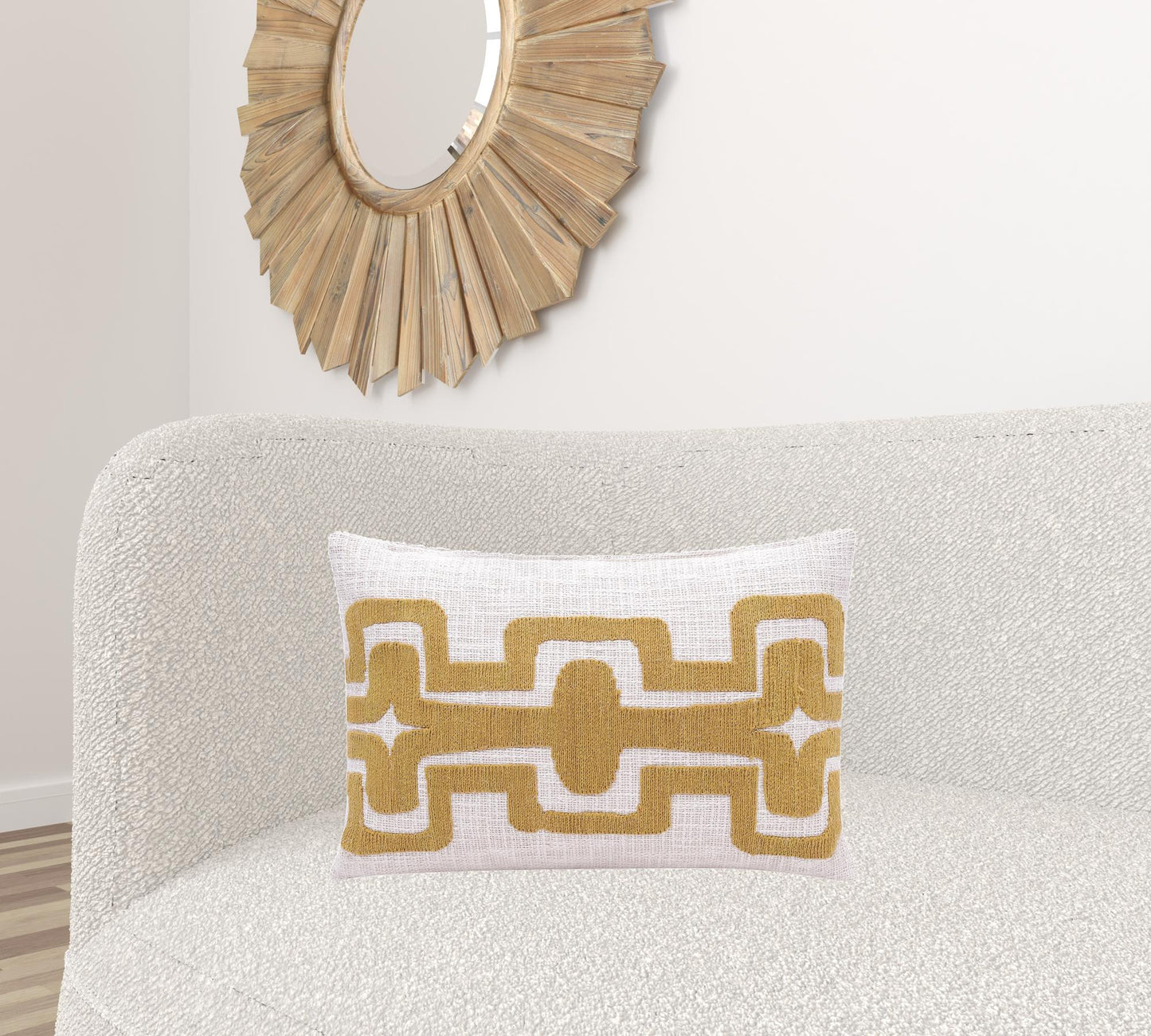 16" X 24" Yellow And Ivory 100% Cotton Geometric Zippered Pillow