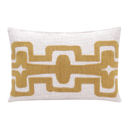 16" X 24" Yellow And Ivory 100% Cotton Geometric Zippered Pillow