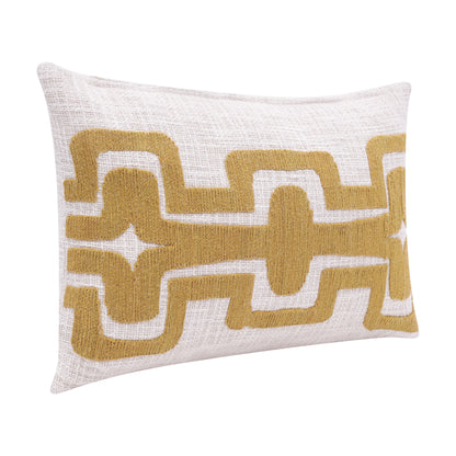 16" X 24" Yellow And Ivory 100% Cotton Geometric Zippered Pillow