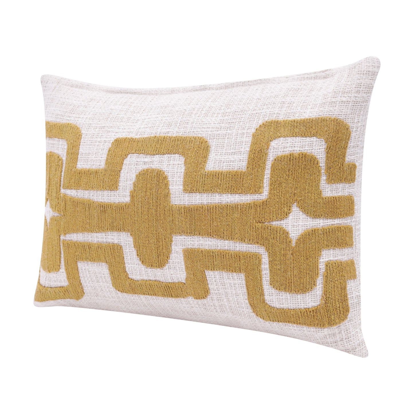 16" X 24" Yellow And Ivory 100% Cotton Geometric Zippered Pillow