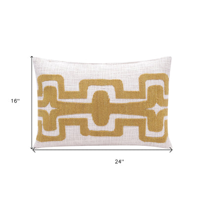 16" X 24" Yellow And Ivory 100% Cotton Geometric Zippered Pillow