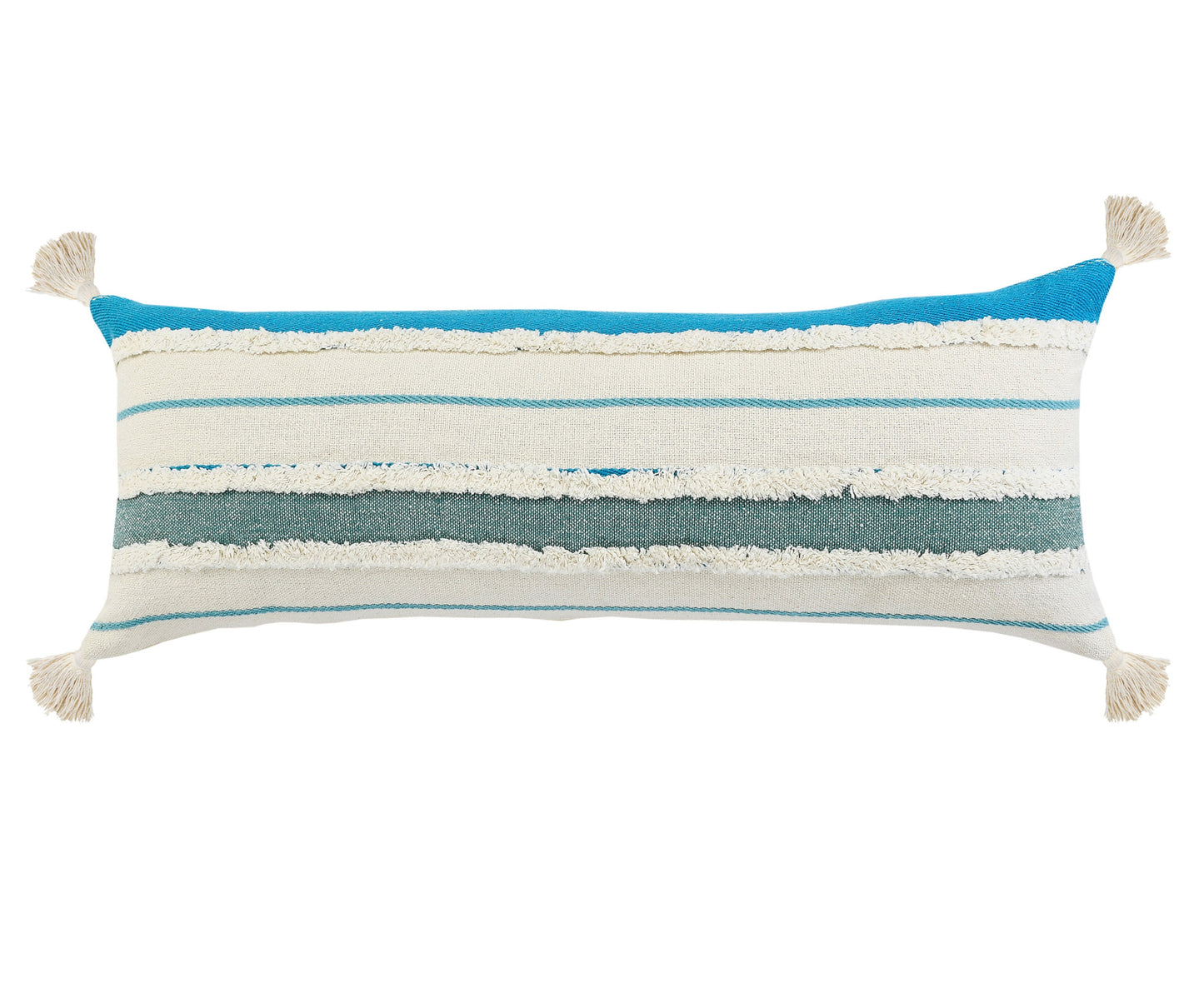 20" X 20" Aqua Jade Turquoise And White 100% Cotton Striped Zippered Pillow