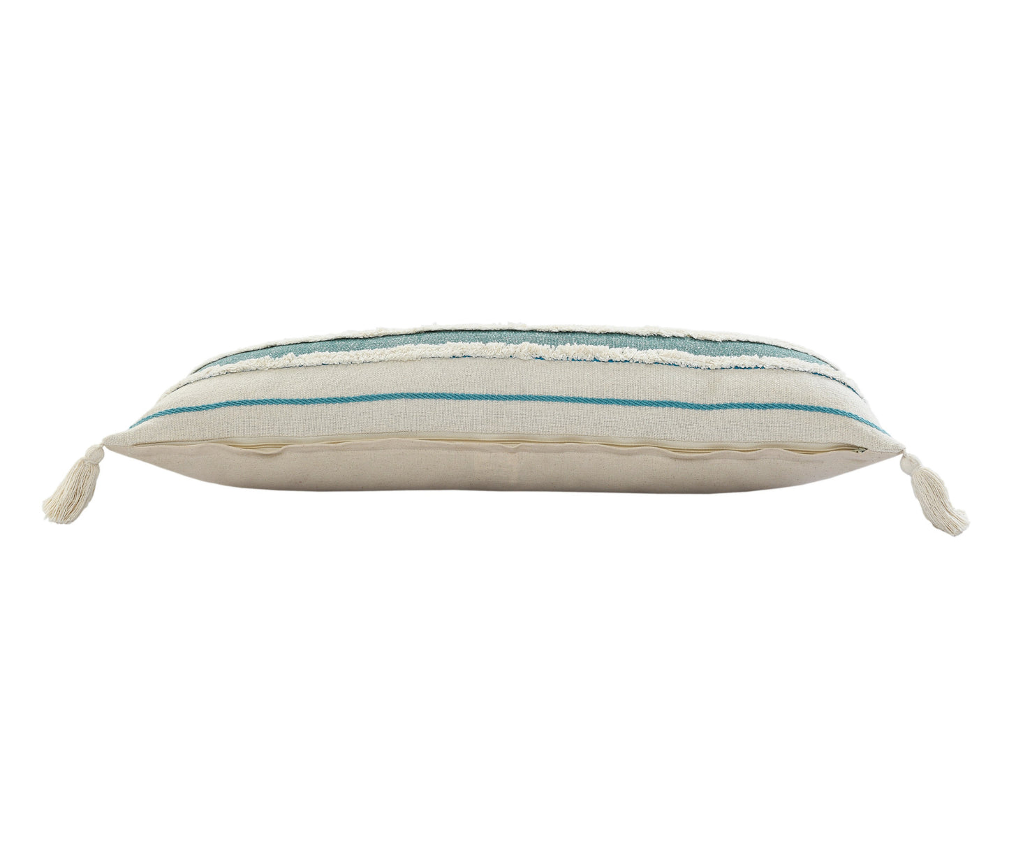 20" X 20" Aqua Jade Turquoise And White 100% Cotton Striped Zippered Pillow