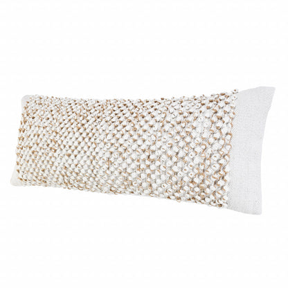 14" X 36" White And Tan 100% Cotton Abstract Zippered Pillow