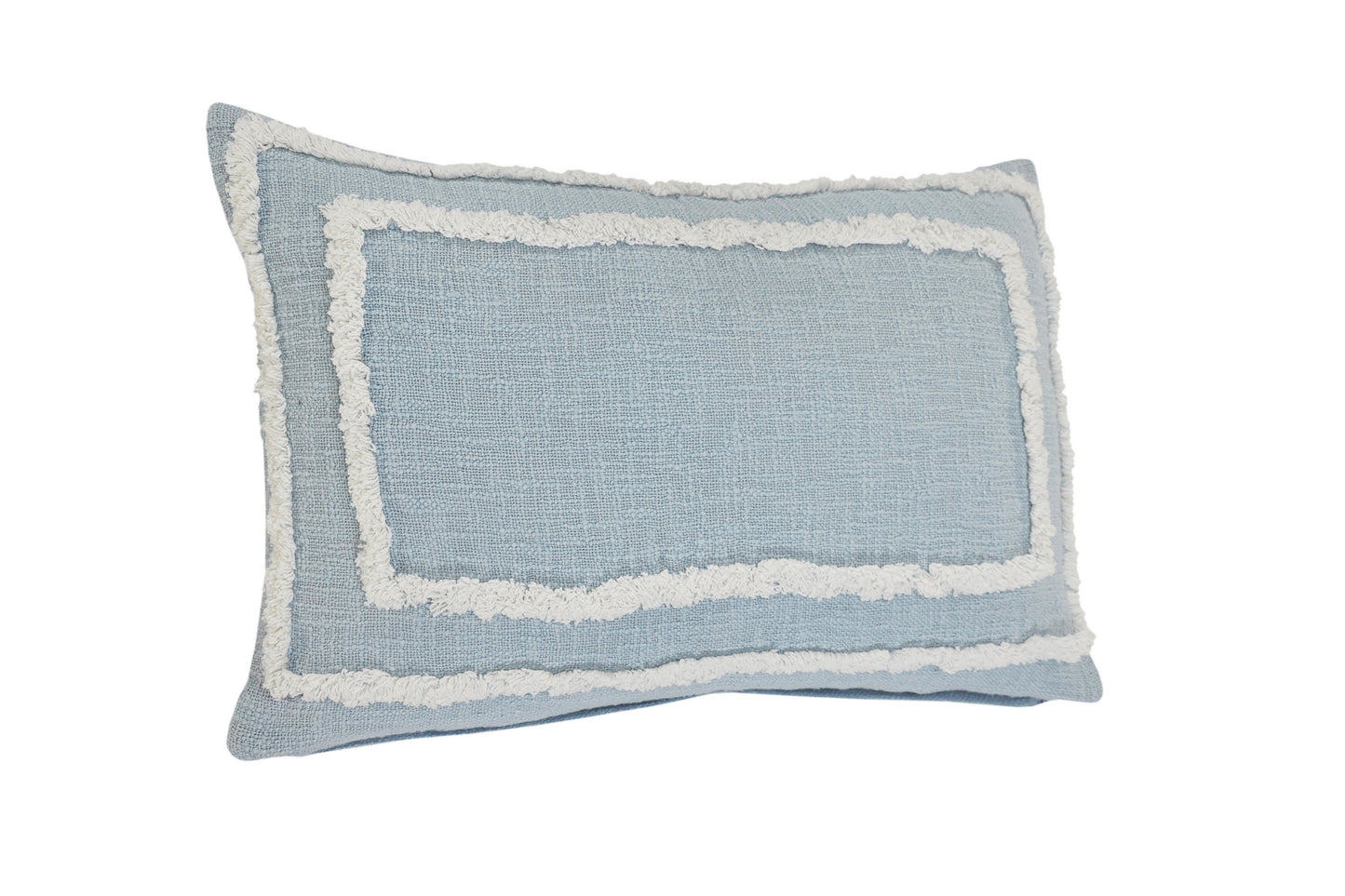 20" X 20" Sky Blue And White 100% Cotton Geometric Zippered Pillow