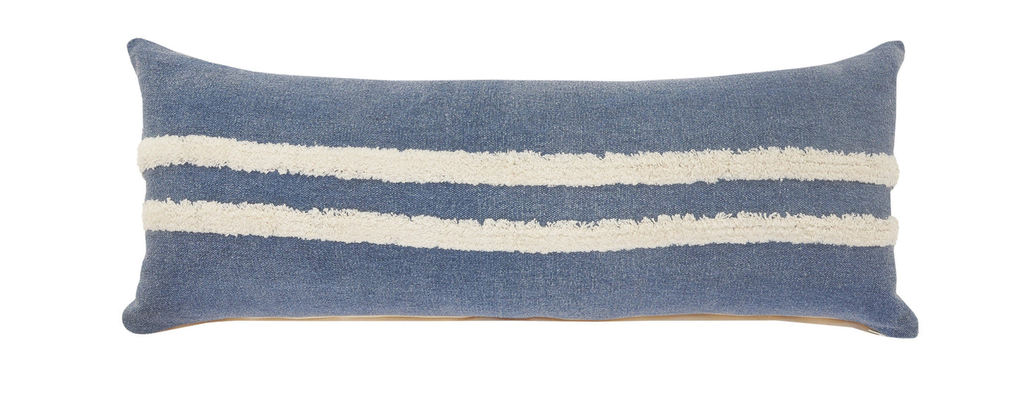 20" X 20" Dusty Blue And White 100% Cotton Striped Zippered Pillow