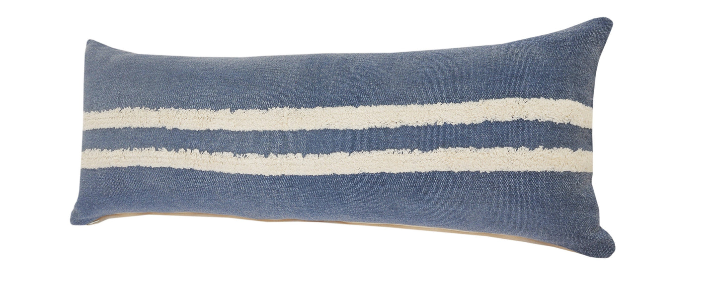 20" X 20" Dusty Blue And White 100% Cotton Striped Zippered Pillow