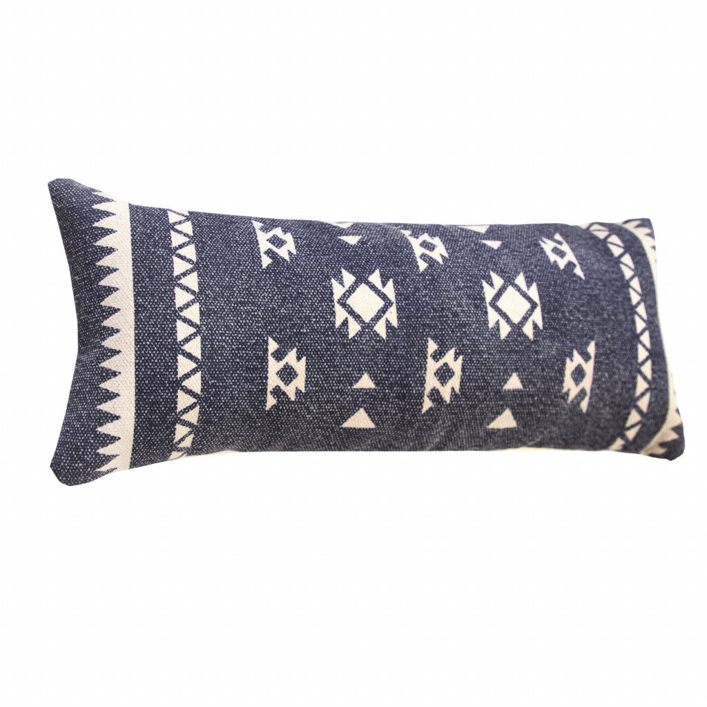 20" X 20" Navy And White 100% Cotton Geometric Zippered Pillow