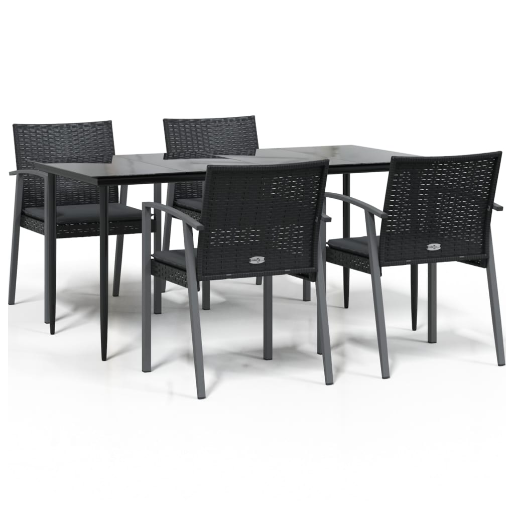 5 Piece Patio Dining Set with Cushions Poly Rattan and Steel