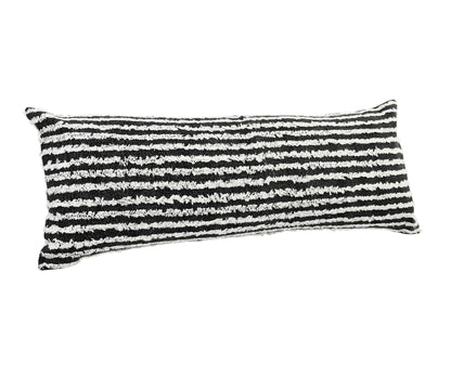 14" X 36" Black And Cream 100% Cotton Striped Zippered Pillow