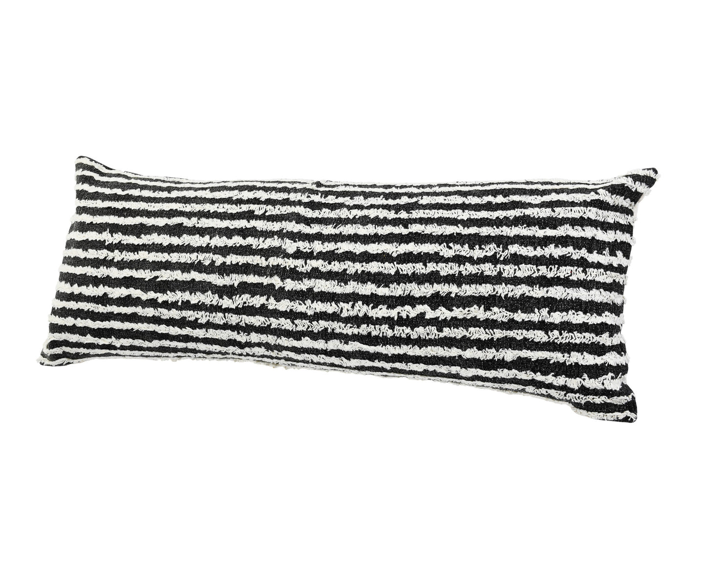 14" X 36" Black And Cream 100% Cotton Striped Zippered Pillow