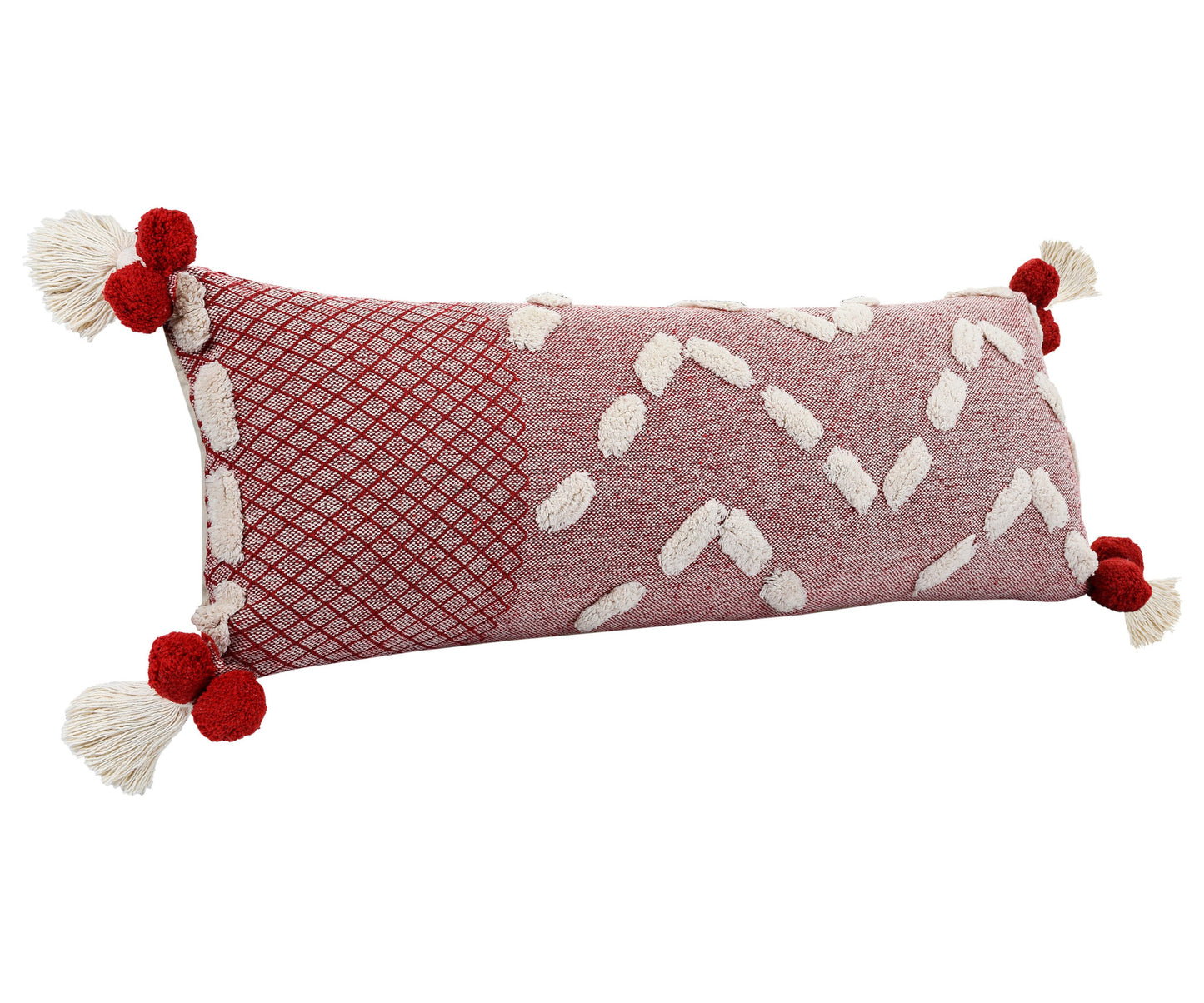 20" X 20" Red And Cream 100% Cotton Geometric Zippered Pillow