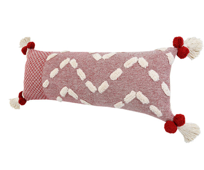 20" X 20" Red And Cream 100% Cotton Geometric Zippered Pillow