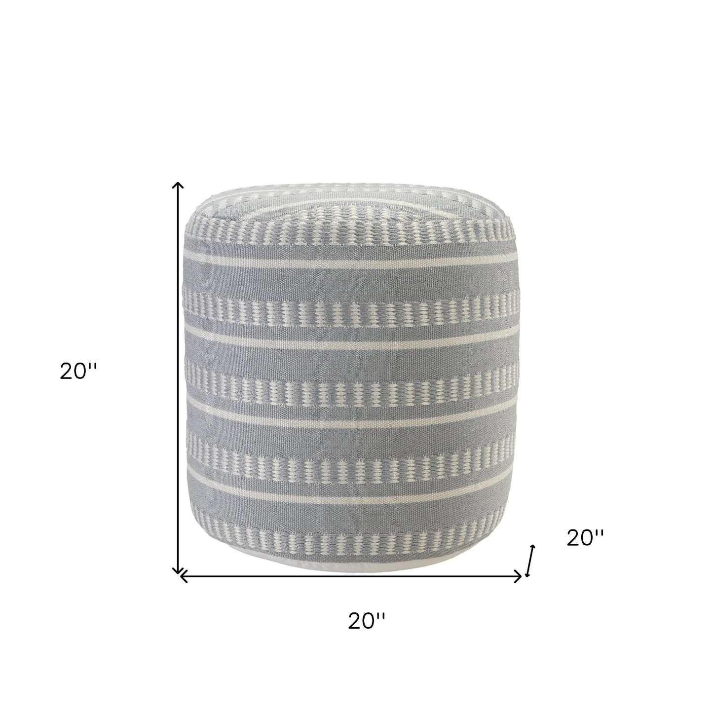 20" Brown Polyester Round Striped Indoor Outdoor Pouf Ottoman