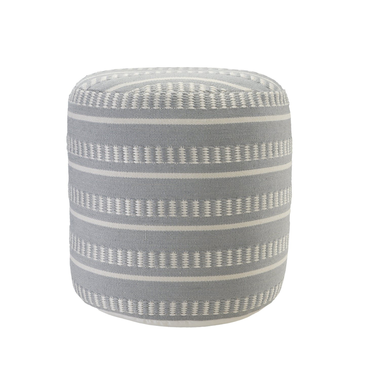 20" Brown Polyester Round Striped Indoor Outdoor Pouf Ottoman