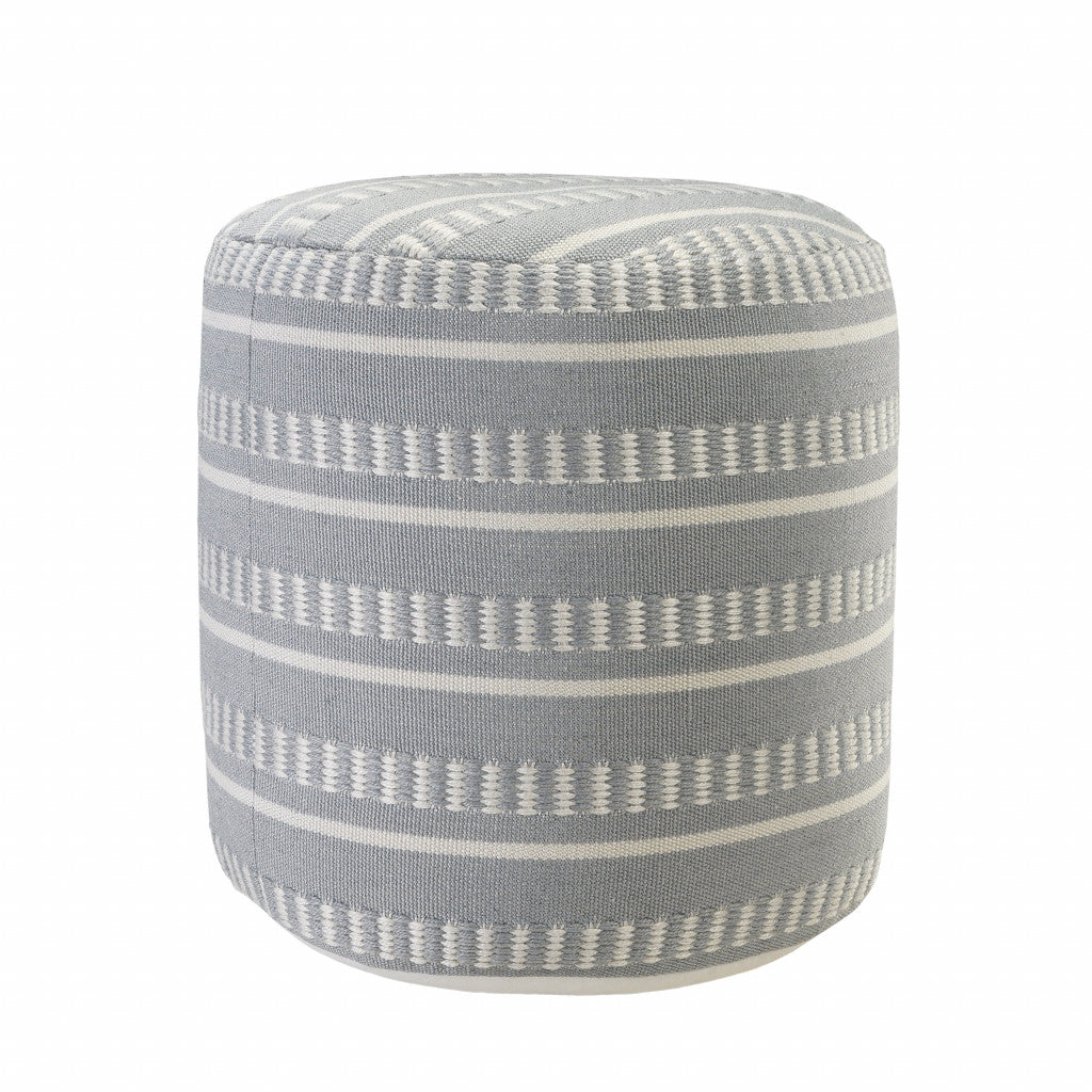 20" Brown Polyester Round Striped Indoor Outdoor Pouf Ottoman